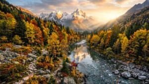 Autumn Mountain River Reflection