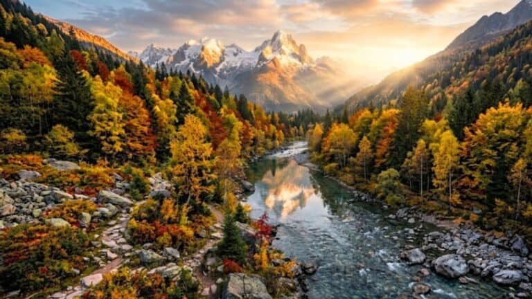 Autumn Mountain River Reflection