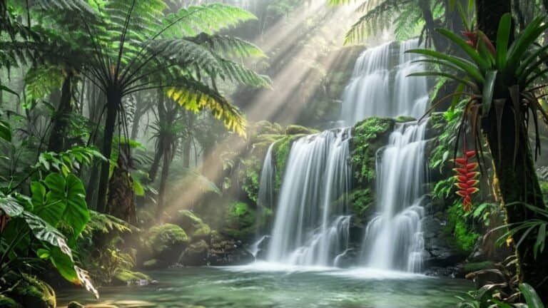 Waterfall in Lush Green Forest